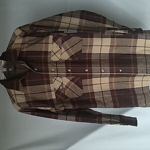 High Sierra Wool Blend Brown Plaid Button Up Quilted Lining Jacket Shirt Size S